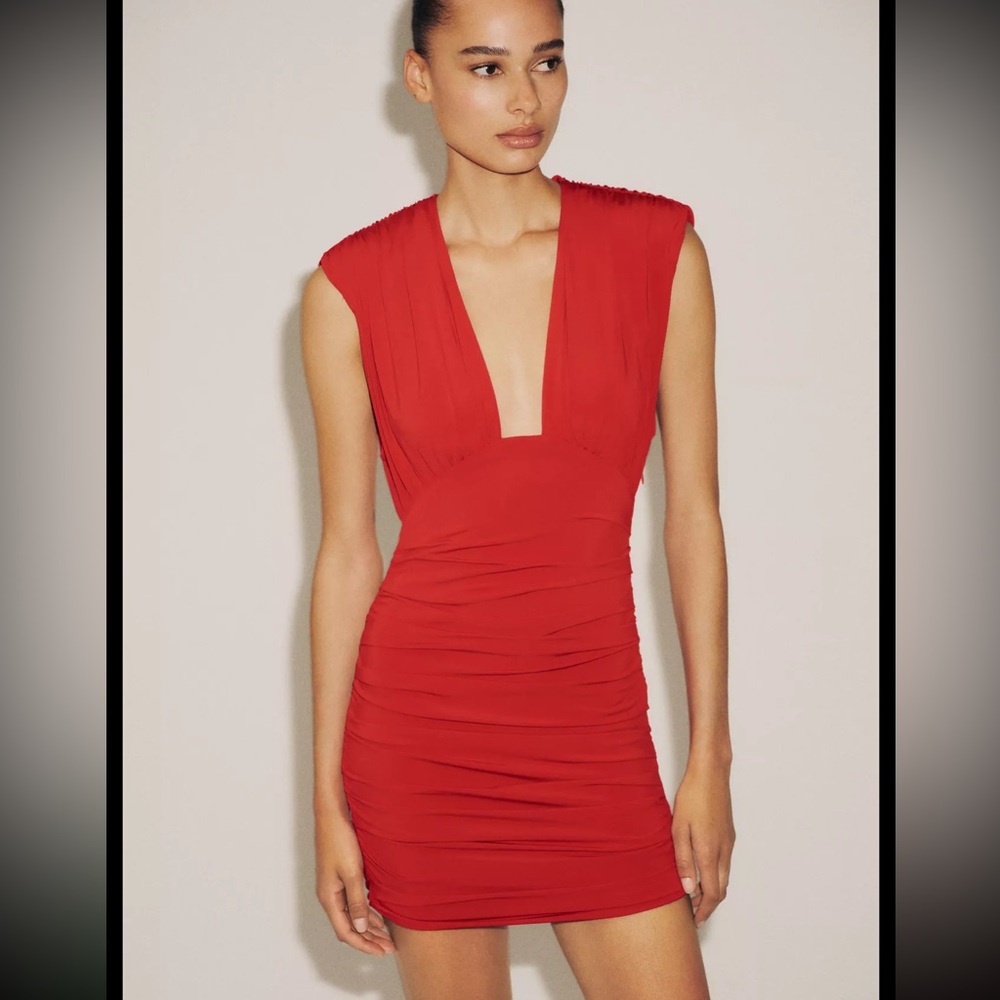 Zara limited edition ruched short dress with shoulder pad
